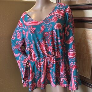 Paisley psychedelic 70’s Bell Sleeve Top sz 1X NWT